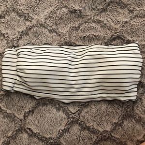 Strapless striped ruffle bathing suit